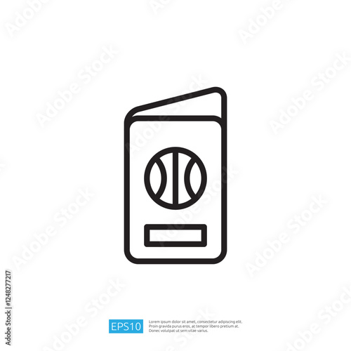 Travel Icon Featuring Basketball on Passport Document Symbolizing Sports Adventure and Travel Experiences