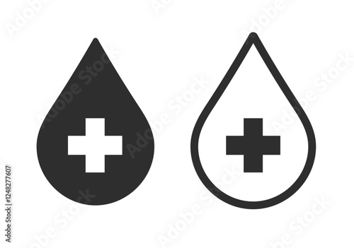 Blood donation medical drop icon simple pictogram graphic set, line stroke outline art therapeutic solid water sign symbol, health care curative hospital silhouette shape image clip art
