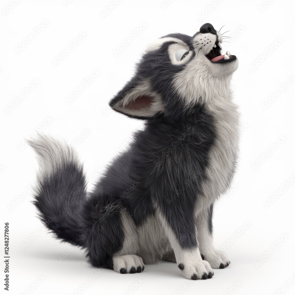 a fluffy, adorable puppy, with a soft gray and white coat, joyfully looking up with a big smile, showcasing its happy and playful nature. This image will melt your heart a fluffy, adorable puppy, with a soft gray and white coat, joyfully looking up with a big smile, showcasing its happy and playful nature. This image will melt your heart