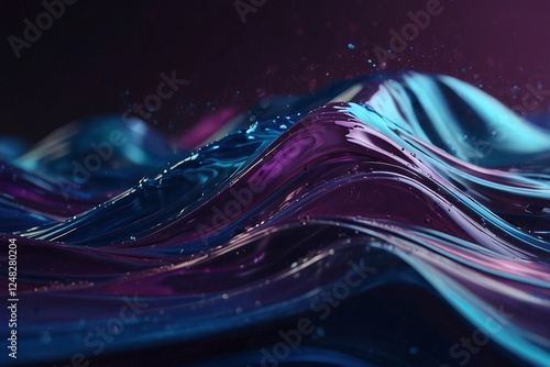 Wave of realistic shiny texture of slime of rich blue and purple hue. Side view close-up. photo