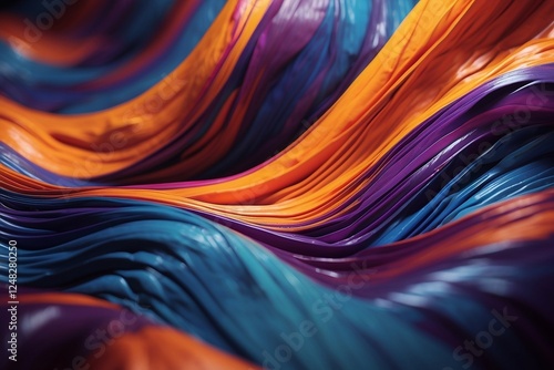 Flowing realistic texture of slime of rich blue, purple, orange and blue shades. Side view close-up. photo