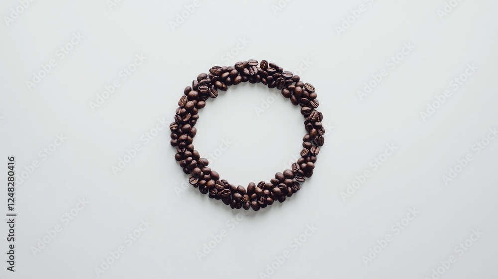 Coffee Beans Form a Circle on a Minimalist White Background Coffee Beans Form a Circle on a Minimalist White Background