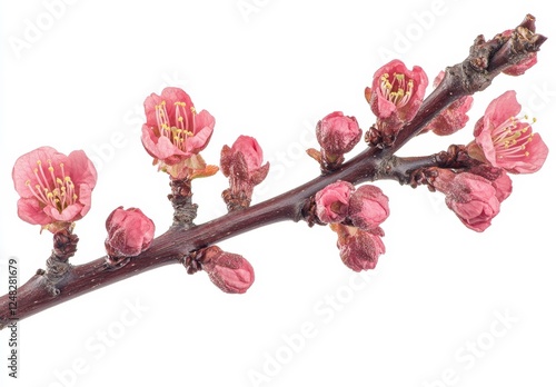 Peach blossoms branch isolated on white background photo