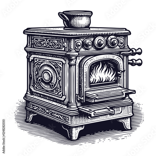 Vintage Wood Stove Illustration