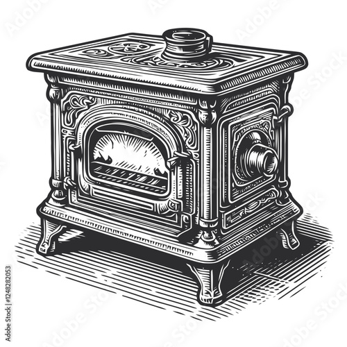 Vintage Wood Stove Illustration