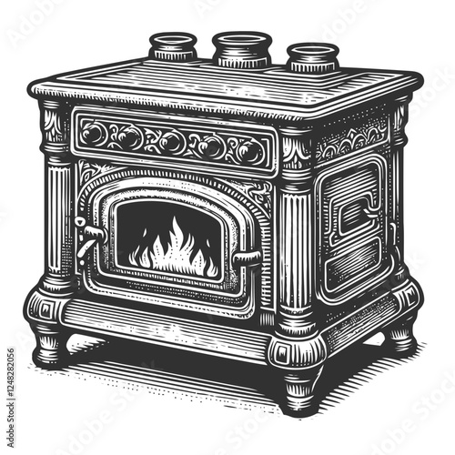 Vintage Wood Stove Illustration