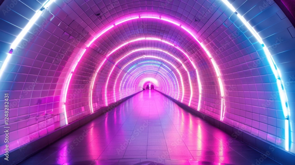 3D render of a futuristic tunnel with vibrant neon lights, creating a mesmerizing pathway of colors 3D render of a futuristic tunnel with vibrant neon lights, creating a mesmerizing pathway of colors