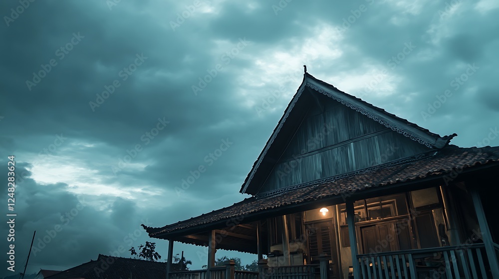 Old Wooden House Under Dramatic Cloudy Sky Old Wooden House Under Dramatic Cloudy Sky