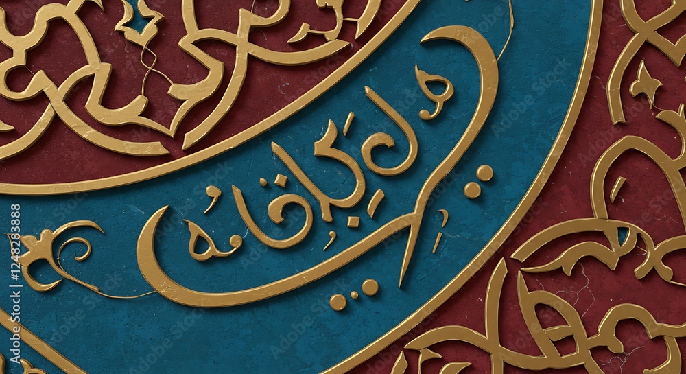 Elegant Gold Arabic Calligraphy on Teal and Maroon Elegant Gold Arabic Calligraphy on Teal and Maroon