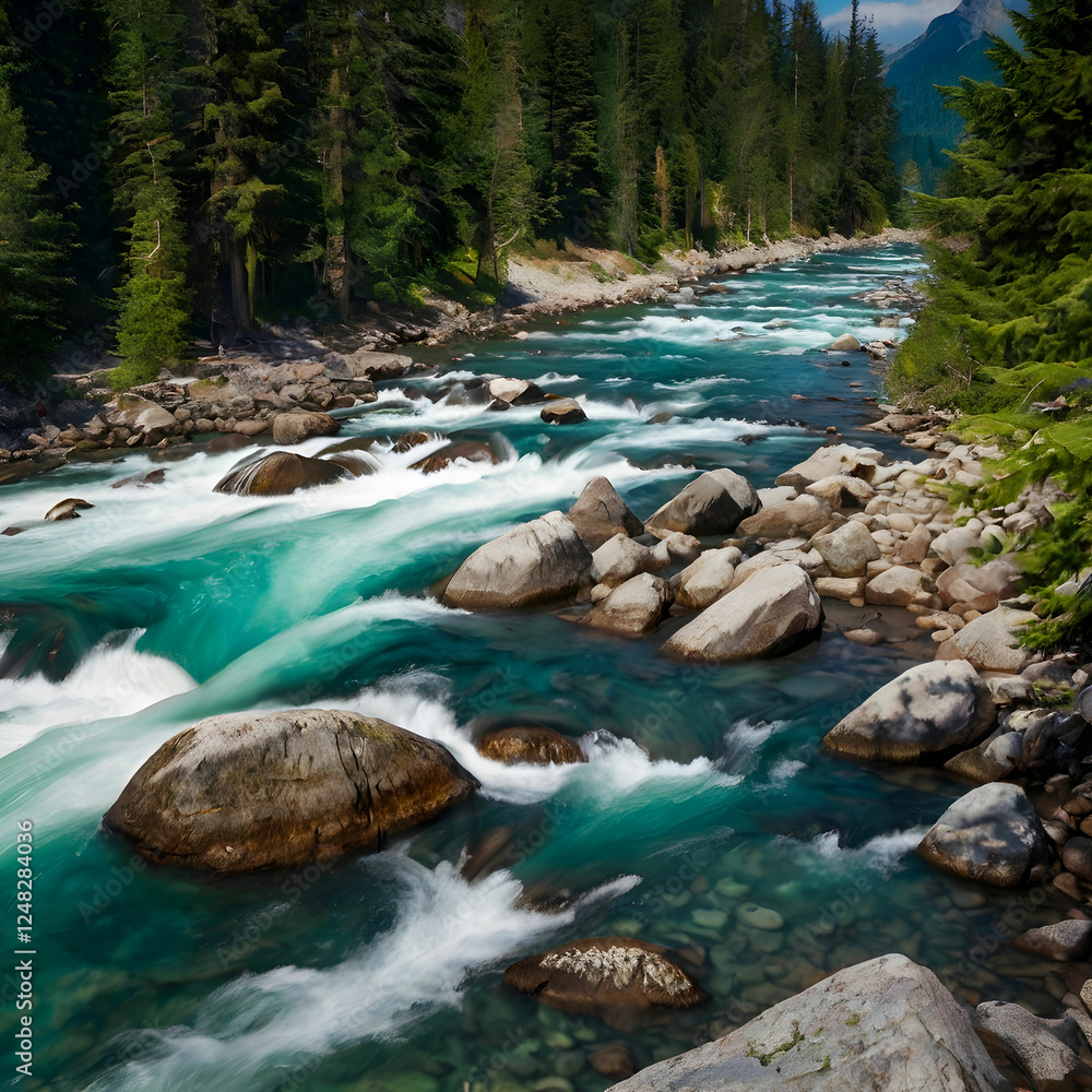 Mountain River and Forest in North Cascades National Park Mountain River and Forest in North Cascades National Park