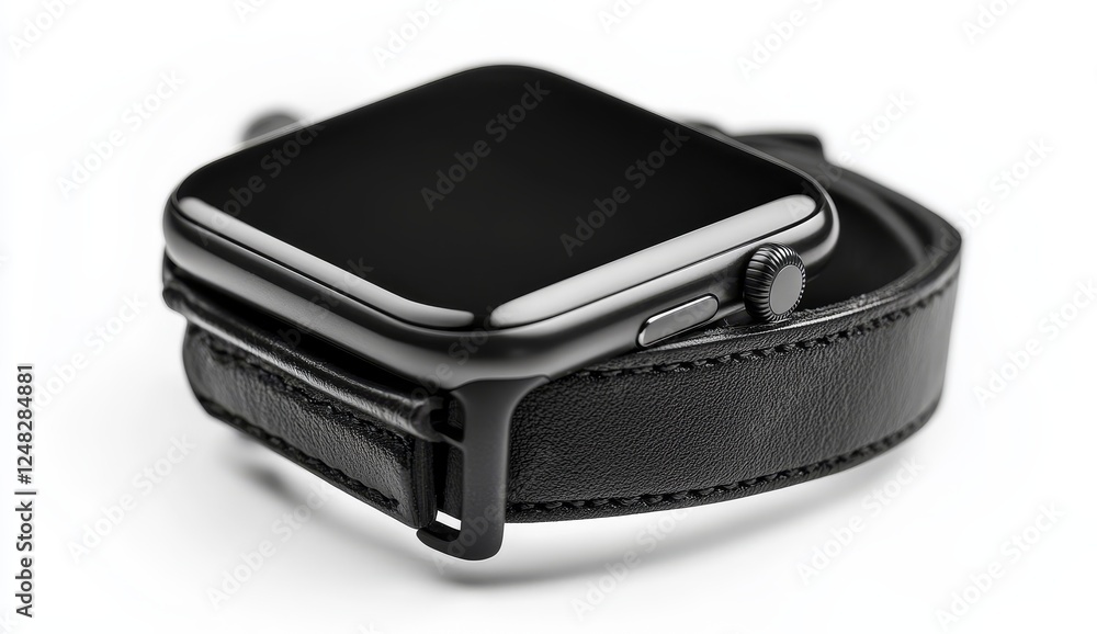 Black leather smart watch band on white background Black leather smart watch band on white background