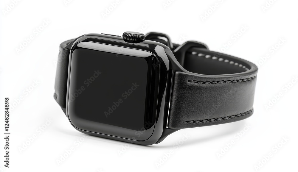 Black leather smart watch band on white background (1) Black leather smart watch band on white background (1)