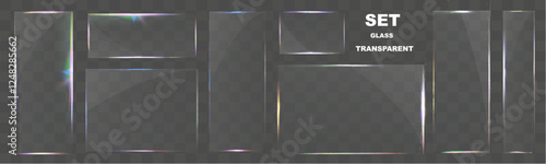 Transparent glass elements with light reflections, transparency effects, and realistic details for modern interface design.