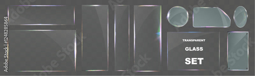 Transparent glass elements with light reflections, transparency effects, and realistic details for modern interface design.
