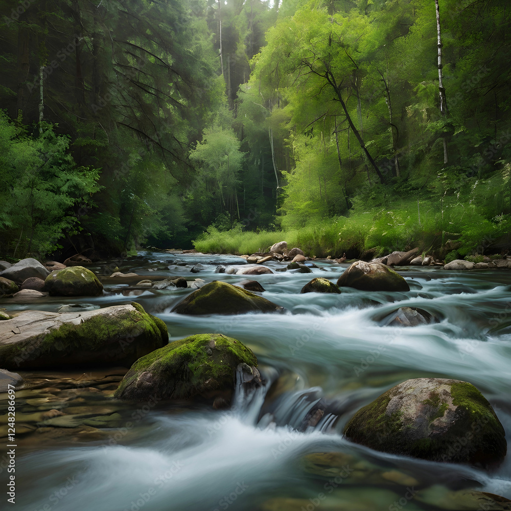 Prut River Flowing Through the Wild Forest Prut River Flowing Through the Wild Forest