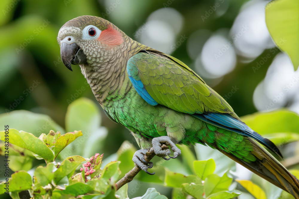 Colorful parrot is calm perched on branch in nature