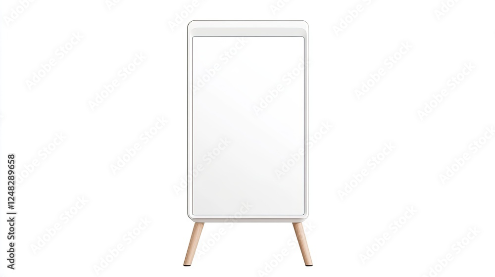 Modern white cabinet with wooden legs, standing alone in a minimalist room with soft lighting Modern white cabinet with wooden legs, standing alone in a minimalist room with soft lighting