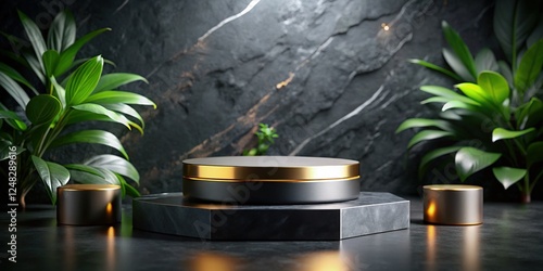 Minimalist Black Stone Podium Product Presentation Mockup - High-Resolution Stock Photo