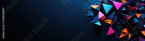 A vibrant arrangement of colorful, geometric shapes against a dark background, creating a dynamic and modern visual effect.