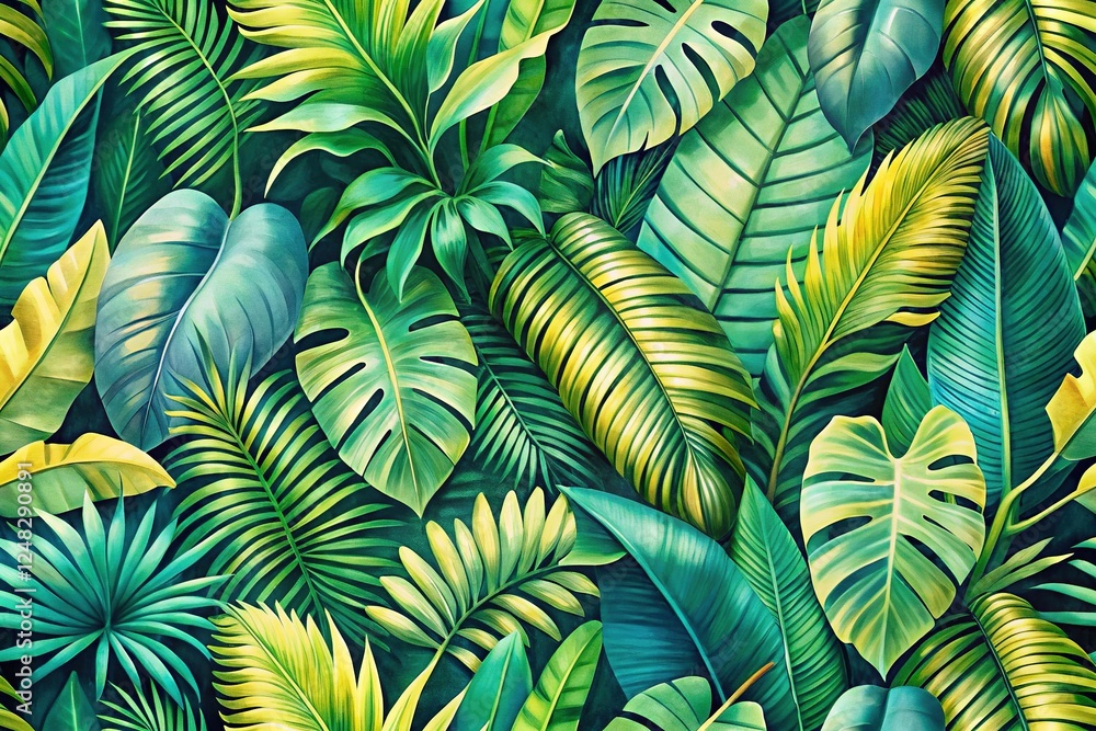 Tropical Leaves Double Exposure: Seamless Green Leaf Pattern for Floral Prints & Backgrounds Tropical Leaves Double Exposure: Seamless Green Leaf Pattern for Floral Prints & Backgrounds