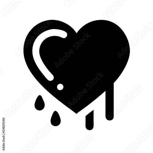Black heart with water droplets  vector pictogram
