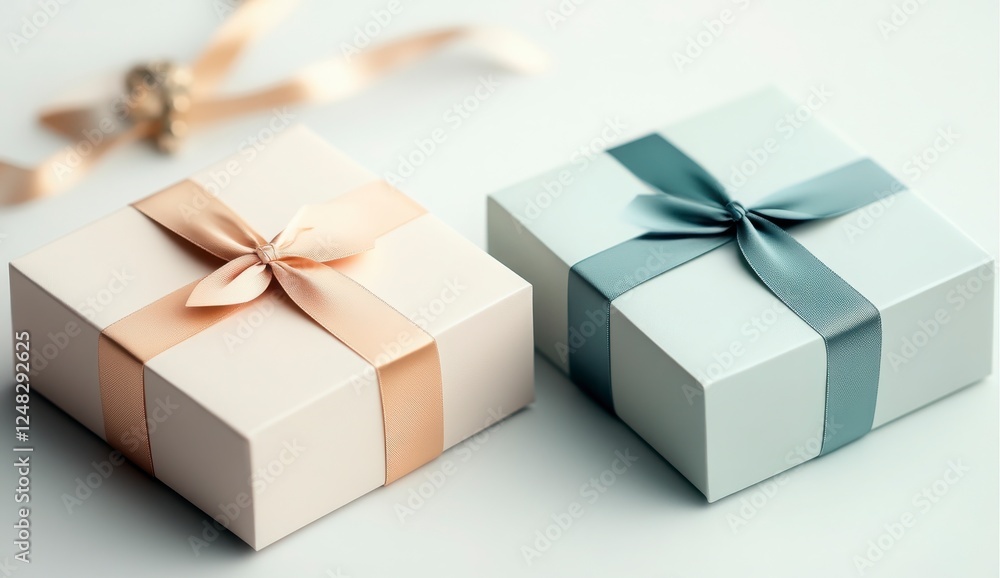 Delicate Gift Boxes with Ribbons on Soft Background Delicate Gift Boxes with Ribbons on Soft Background