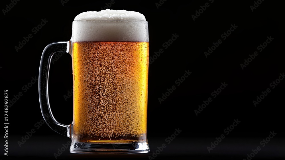 St Patrick's Day Concepts. Frosted beer mug filled with golden beverage and foamy head. St Patrick's Day Concepts. Frosted beer mug filled with golden beverage and foamy head.