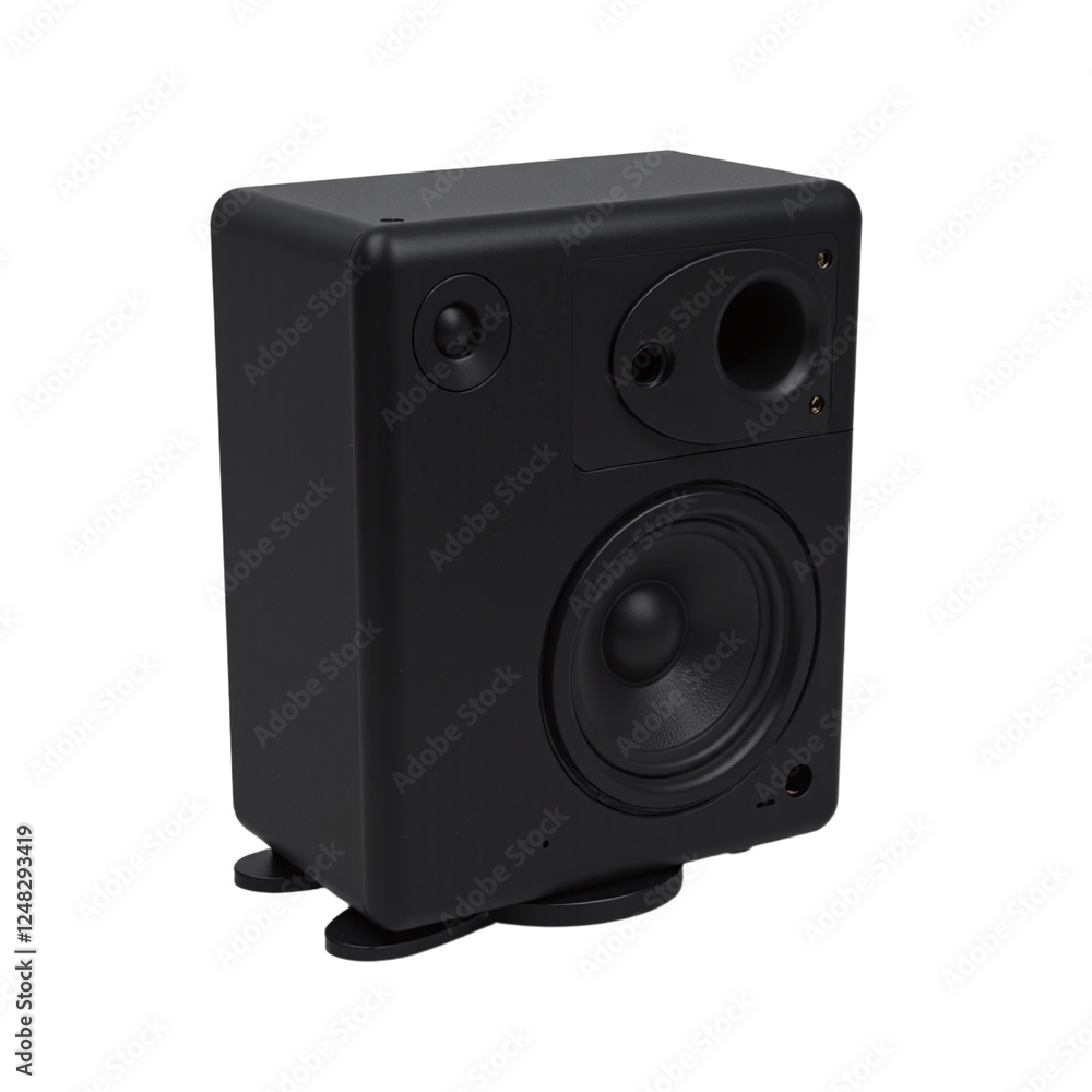 Obraz premium Product shot of a black speaker against a cutout background.