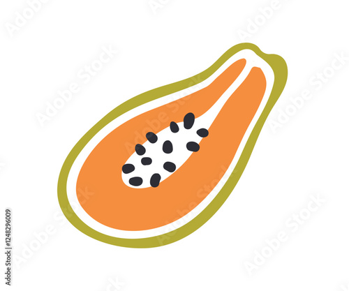 Papaya fruit, cut half with black seeds. Exotic tropical food, fresh ripe swe...