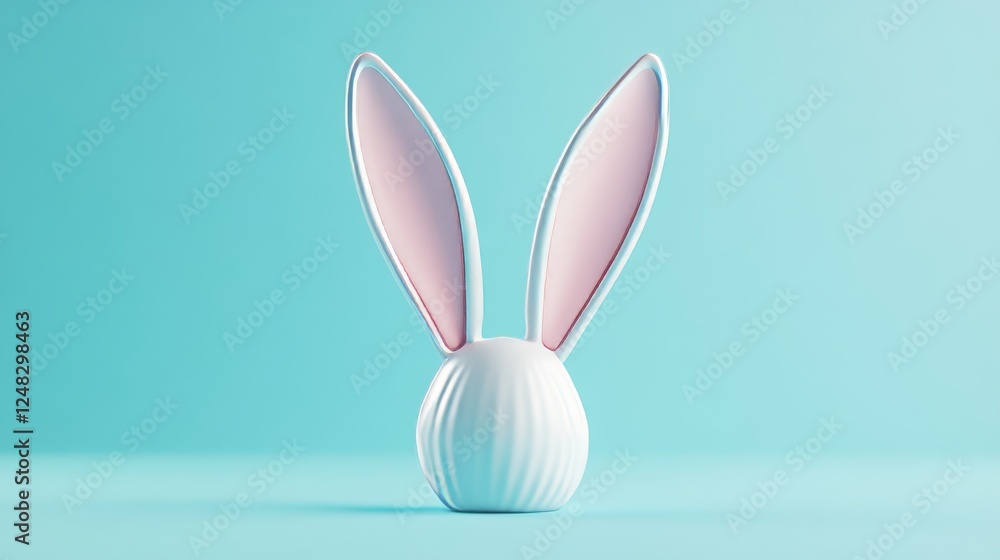 Fototapeta premium White rabbit ears on a pastel blue background. Easter vibes in 3D. 