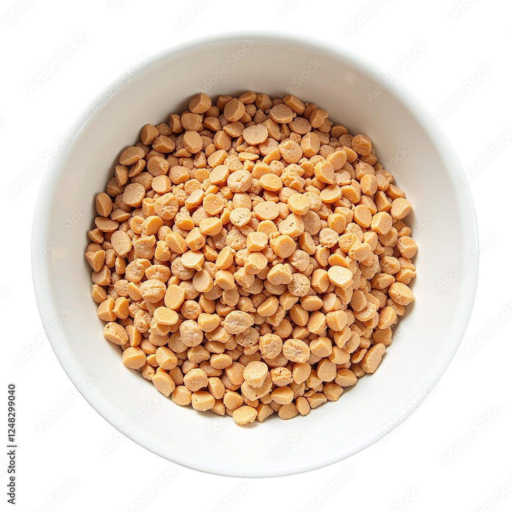 A white bowl filled with split yellow peas, shot from directly above against a cut out background. A white bowl filled with split yellow peas, shot from directly above against a cut out background.