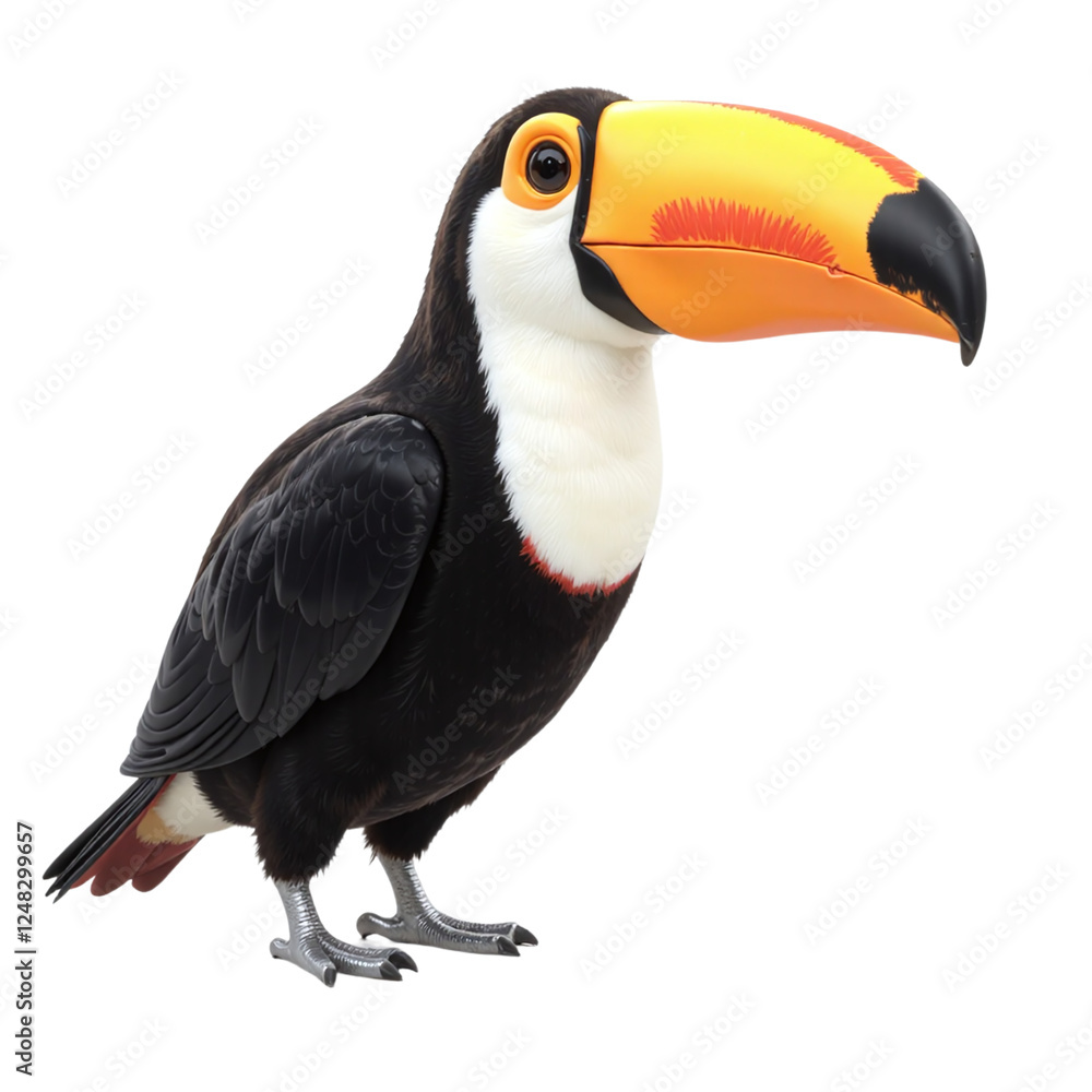 Fototapeta premium A toucan bird illustration with a large colorful beak against a cutout background.