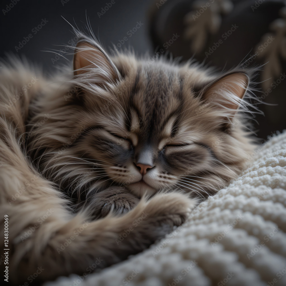 Adorable Kitten Sleeping Peacefully on Soft Blanket Adorable Kitten Sleeping Peacefully on Soft Blanket