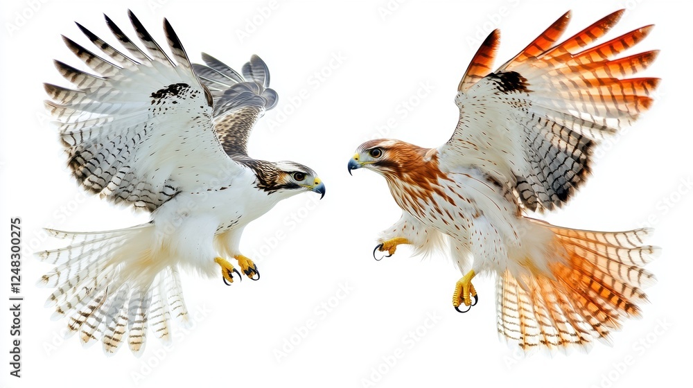 Obraz premium Two Stunning Hawks Engaging in Dramatic Aerial Display