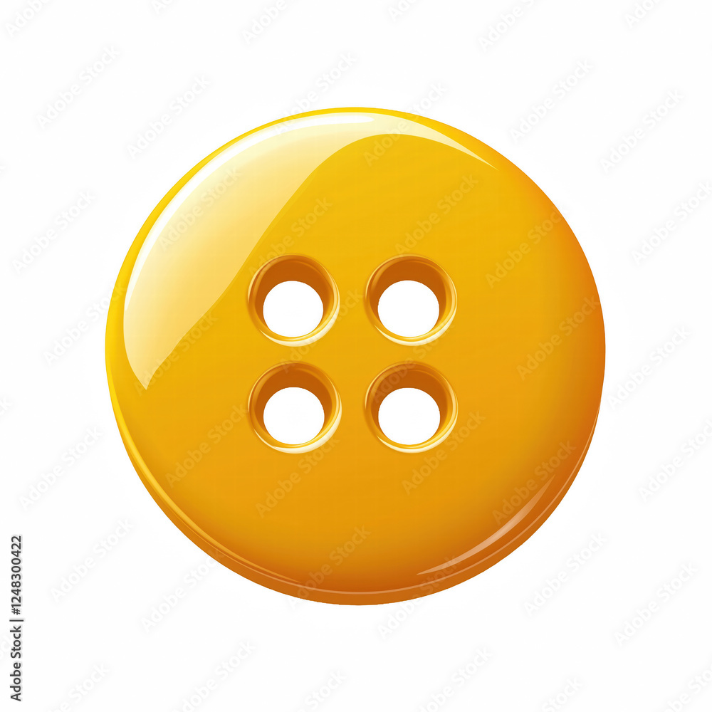 Fototapeta premium Realistic Yellow Sewing Button with Four Holes and Glossy Surface Isolated on Transparent Background. Generative Ai.