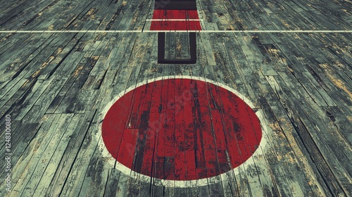 Vintage Wooden Basketball Court Center Circle photo