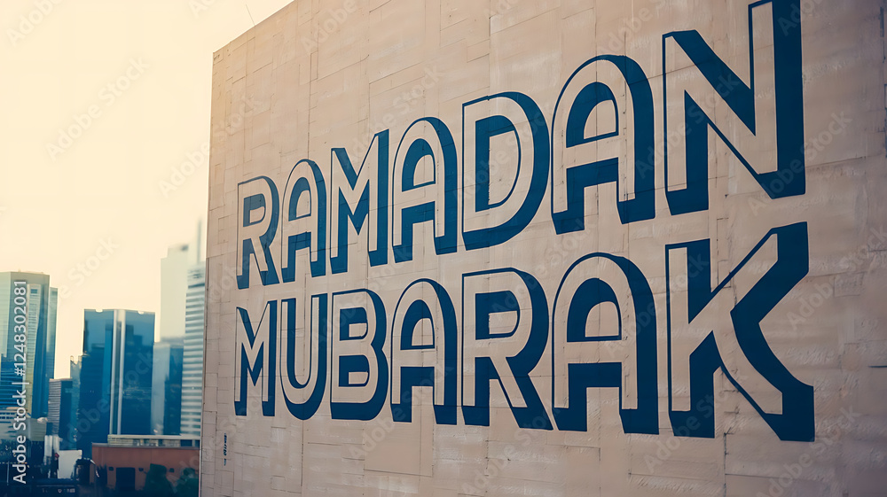 Fototapeta premium Ramadan Mubarak Typography with ramadan banner
