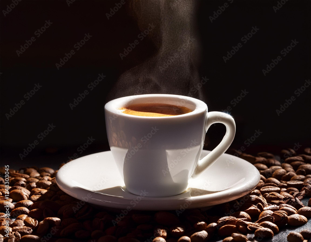 Elegant Espresso Cup with Bold Steam and Intense Contrast Elegant Espresso Cup with Bold Steam and Intense Contrast
