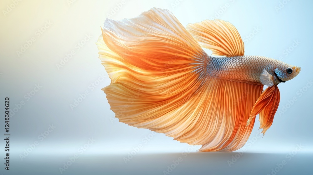 Vibrant Orange Betta Fish with Flowing Fins in Soft Background Vibrant Orange Betta Fish with Flowing Fins in Soft Background