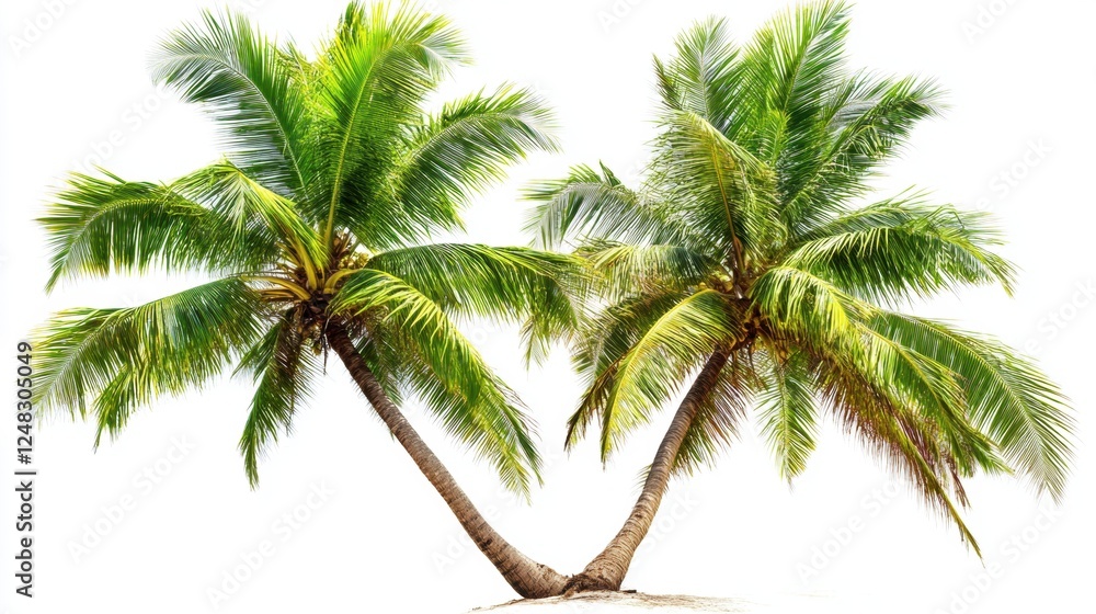 Fototapeta premium Lush Tropical Palm Trees on Sunny Beach Isolated on White Background