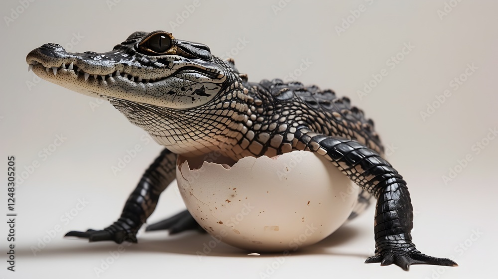 Naklejka premium Cayman Crocodile Hatchlings First Portrait A Fragile Emerald Lifes Debut
