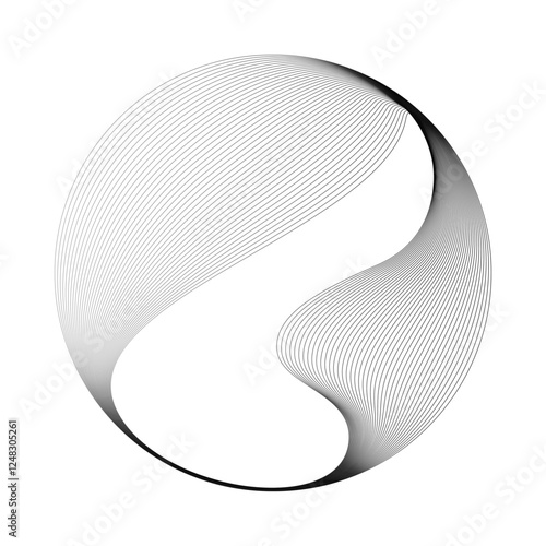 Abstract vector round shape of wavy lines flowing smooth curve black line on transparent background in concept of technology, science, music, modern.