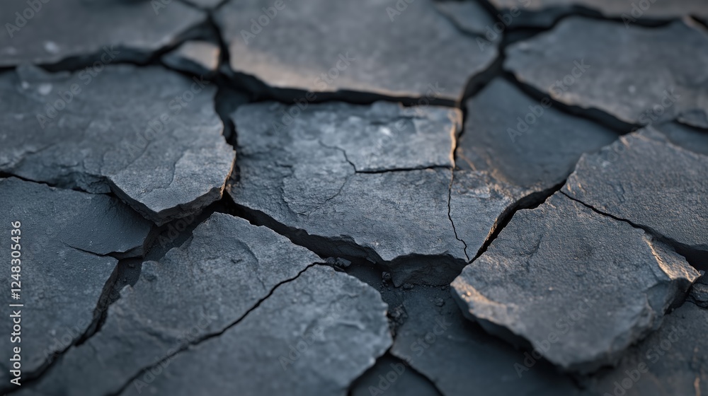 Fototapeta premium Cracked dry ground with sharp textures and shadows. Environmental concept for drought or climate change.