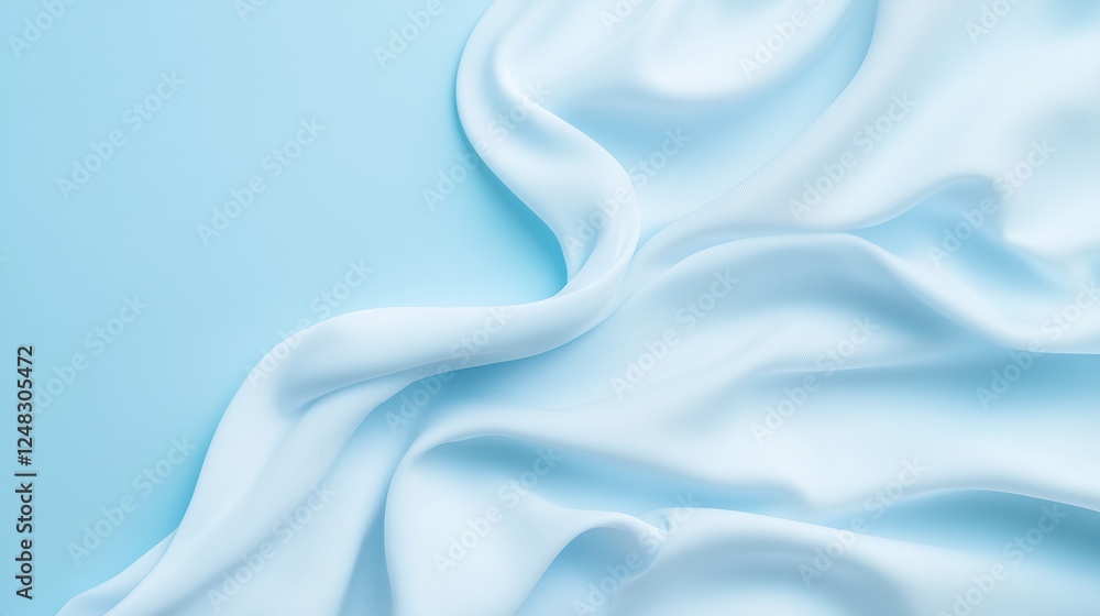 Obraz premium Soft white fabric folds on a light blue background creating a flowing and minimal aesthetic. Ideal for textures and modern designs.