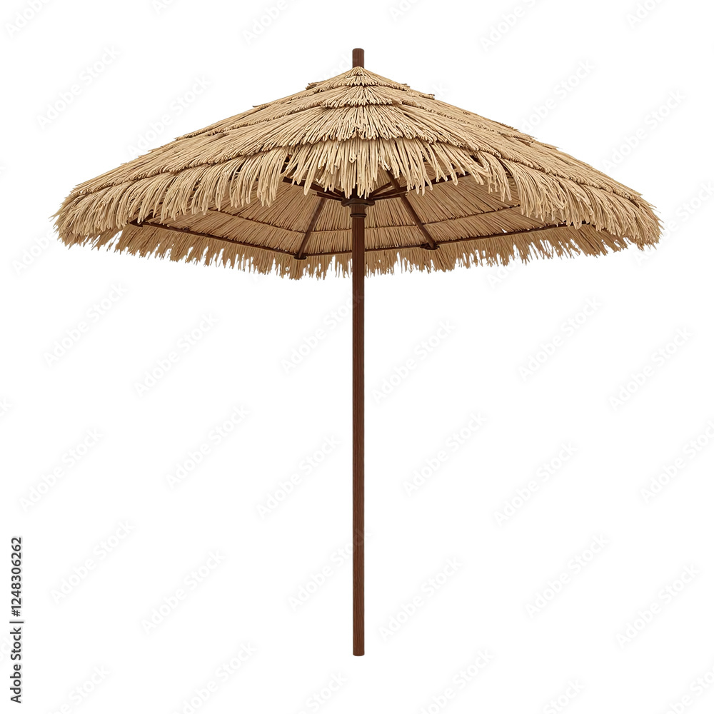 Cutout image of a thatched beach umbrella, perfect for summer holidays. Cutout image of a thatched beach umbrella, perfect for summer holidays.