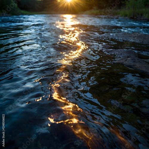 Wallpaper Mural Flowing River with Light Reflection Long Exposure" Torontodigital.ca