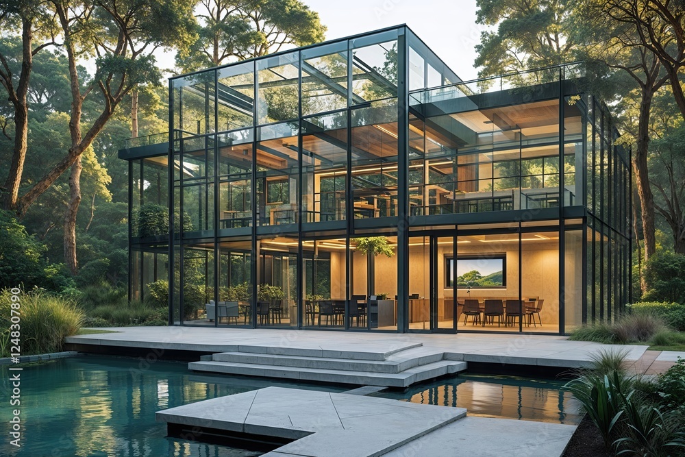 Eco-Aware Business Operations in a Beautifully Integrated Glass Structure Surrounded by Nature Eco-Aware Business Operations in a Beautifully Integrated Glass Structure Surrounded by Nature