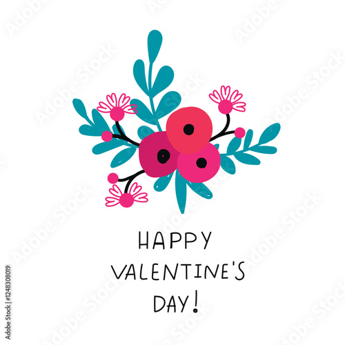 Cute cartoon bus. Happy Valentine's Day vector card in flat style. 