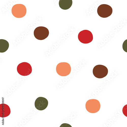 Seamless pattern with colorful polka dot. Vector elements in doodle style for background, wallpaper, textile, cover, banner, greeting card. 