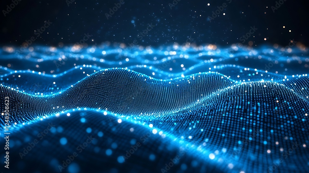 Abstract Digital Landscape with Glowing Blue Particles Abstract Digital Landscape with Glowing Blue Particles